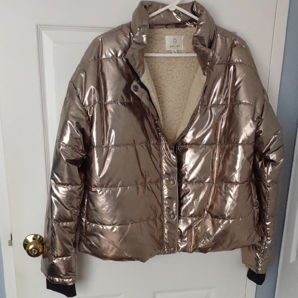Aerie Offline Metallic Gold Puffer Jacket